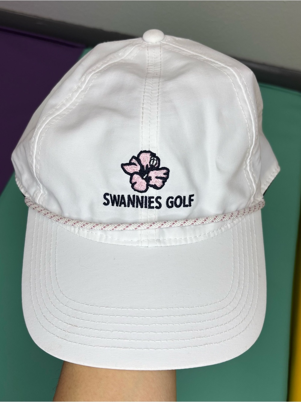 Swannies Golf Women’s White Cap with Pink Floral Embroidery